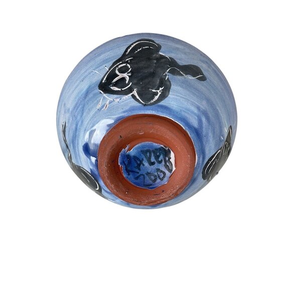 KAREN FIORINO POTTERY Cat And Mouse Bowl Clay Lick Creek Pottery Folk Art 2000 - Picture 3 of 11